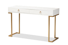 Load image into Gallery viewer, Baxton Studio Beagan Modern and Contemporary White Finished Wood and Gold Metal 2-Drawer Console Table
