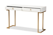 Load image into Gallery viewer, Baxton Studio Beagan Modern and Contemporary White Finished Wood and Gold Metal 2-Drawer Console Table