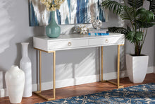 Load image into Gallery viewer, Baxton Studio Beagan Modern and Contemporary White Finished Wood and Gold Metal 2-Drawer Console Table