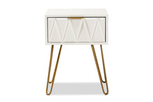 Load image into Gallery viewer, Baxton Studio Holbrook Contemporary Glam and Luxe White Finished Wood and Gold Metal 1-Drawer End Table
