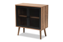 Load image into Gallery viewer, Baxton Studio Yuna Mid-Century Modern Transitional Natural Brown Finished Wood and Black Metal 2-Door Storage Cabinet