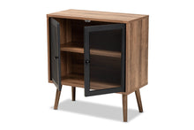Load image into Gallery viewer, Baxton Studio Yuna Mid-Century Modern Transitional Natural Brown Finished Wood and Black Metal 2-Door Storage Cabinet