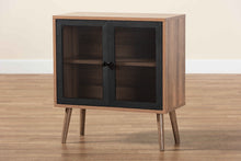 Load image into Gallery viewer, Baxton Studio Yuna Mid-Century Modern Transitional Natural Brown Finished Wood and Black Metal 2-Door Storage Cabinet