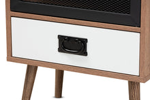 Load image into Gallery viewer, Baxton Studio Hubbard Mid-Century Modern Two-Tone Natural Brown and White Finished Wood and Black Metal 1-Drawer Nightstand