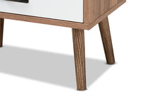 Load image into Gallery viewer, Baxton Studio Hubbard Mid-Century Modern Two-Tone Natural Brown and White Finished Wood and Black Metal 1-Drawer Nightstand