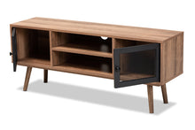 Load image into Gallery viewer, Baxton Studio Yuna Mid-Century Modern Transitional Natural Brown Finished Wood and Black Metal 2-Door TV Stand