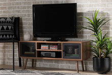 Load image into Gallery viewer, Baxton Studio Yuna Mid-Century Modern Transitional Natural Brown Finished Wood and Black Metal 2-Door TV Stand