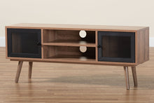 Load image into Gallery viewer, Baxton Studio Yuna Mid-Century Modern Transitional Natural Brown Finished Wood and Black Metal 2-Door TV Stand