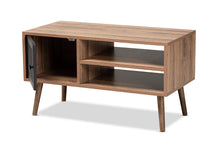 Load image into Gallery viewer, Baxton Studio Yuna Mid-Century Modern Transitional Natural Brown Finished Wood and Black Metal 1-Door Coffee Table