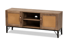 Load image into Gallery viewer, Baxton Studio Veanna Bohemian Natural Brown Finished Wood and Black Metal 2-Door TV Stand with Synthetic Rattan