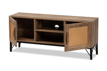 Load image into Gallery viewer, Baxton Studio Veanna Bohemian Natural Brown Finished Wood and Black Metal 2-Door TV Stand with Synthetic Rattan
