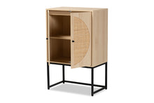 Load image into Gallery viewer, Baxton Studio Ardon Bohemian Light Brown Finished Wood and Black Metal 2-Door Storage Cabinet with Natural Rattan