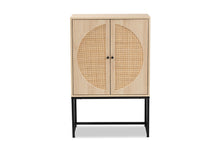 Load image into Gallery viewer, Baxton Studio Ardon Bohemian Light Brown Finished Wood and Black Metal 2-Door Storage Cabinet with Natural Rattan