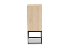 Load image into Gallery viewer, Baxton Studio Ardon Bohemian Light Brown Finished Wood and Black Metal 2-Door Storage Cabinet with Natural Rattan