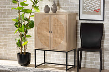 Load image into Gallery viewer, Baxton Studio Ardon Bohemian Light Brown Finished Wood and Black Metal 2-Door Storage Cabinet with Natural Rattan