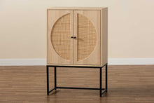 Load image into Gallery viewer, Baxton Studio Ardon Bohemian Light Brown Finished Wood and Black Metal 2-Door Storage Cabinet with Natural Rattan