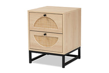 Load image into Gallery viewer, Baxton Studio Ardon Bohemian Light Brown Finished Wood and Black Metal 1-Drawer Nightstand with Natural Rattan