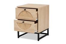 Load image into Gallery viewer, Baxton Studio Ardon Bohemian Light Brown Finished Wood and Black Metal 1-Drawer Nightstand with Natural Rattan