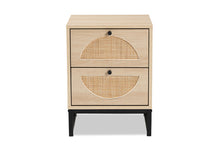 Load image into Gallery viewer, Baxton Studio Ardon Bohemian Light Brown Finished Wood and Black Metal 1-Drawer Nightstand with Natural Rattan