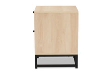 Load image into Gallery viewer, Baxton Studio Ardon Bohemian Light Brown Finished Wood and Black Metal 1-Drawer Nightstand with Natural Rattan