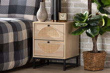 Load image into Gallery viewer, Baxton Studio Ardon Bohemian Light Brown Finished Wood and Black Metal 1-Drawer Nightstand with Natural Rattan