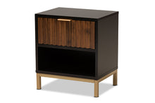 Load image into Gallery viewer, Baxton Studio Uriel Mid-Century Modern Transitional Two-Tone Natural Brown and Black Finished Wood and Brushed Gold Metal 1-Drawer Nightstand