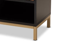 Load image into Gallery viewer, Baxton Studio Uriel Mid-Century Modern Transitional Two-Tone Natural Brown and Black Finished Wood and Brushed Gold Metal 1-Drawer Nightstand