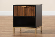 Load image into Gallery viewer, Baxton Studio Uriel Mid-Century Modern Transitional Two-Tone Natural Brown and Black Finished Wood and Brushed Gold Metal 1-Drawer Nightstand