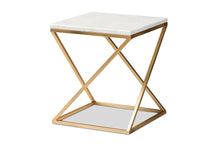 Load image into Gallery viewer, Baxton Studio Hadley Modern and Contemporary Gold Finished Metal End Table with Marble Tabletop