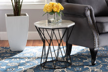 Load image into Gallery viewer, Baxton Studio Venedict Modern and Contemporary Black Metal End Table with Marble Tabletop