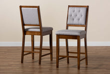 Load image into Gallery viewer, Baxton Studio Gideon Modern and Contemporary Grey Fabric Upholstered and Walnut Brown Finished Wood 2-Piece Counter Stool Set