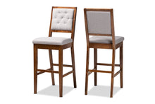 Load image into Gallery viewer, Baxton Studio Gideon Modern and Contemporary Grey Fabric Upholstered and Walnut Brown Finished Wood 2-Piece Bar Stool Set