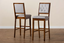 Load image into Gallery viewer, Baxton Studio Gideon Modern and Contemporary Grey Fabric Upholstered and Walnut Brown Finished Wood 2-Piece Bar Stool Set