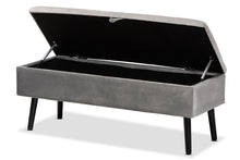 Load image into Gallery viewer, Baxton Studio Caine Modern and Contemporary Grey Velvet Fabric Upholstered and Dark Brown Finished Wood Storage Bench