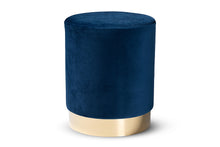 Load image into Gallery viewer, Baxton Studio Chaela Contemporary Glam and Luxe Navy Blue Velvet Fabric Upholstered and Gold Finished Metal Ottoman