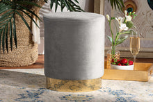 Load image into Gallery viewer, Baxton Studio Chaela Contemporary Glam and Luxe Grey Velvet Fabric Upholstered and Gold Finished Metal Ottoman