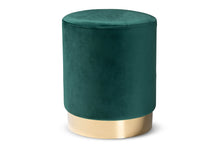 Load image into Gallery viewer, Baxton Studio Chaela Contemporary Glam and Luxe Green Velvet Fabric Upholstered and Gold Finished Metal Ottoman