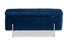 Load image into Gallery viewer, Baxton Studio Rockwell Contemporary Glam and Luxe Navy Blue Velvet Fabric Upholstered and Gold Finished Metal Storage Bench