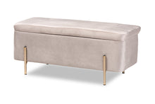Load image into Gallery viewer, Baxton Studio Rockwell Contemporary Glam and Luxe Grey Velvet Fabric Upholstered and Gold Finished Metal Storage Bench