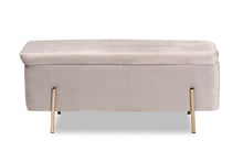 Load image into Gallery viewer, Baxton Studio Rockwell Contemporary Glam and Luxe Grey Velvet Fabric Upholstered and Gold Finished Metal Storage Bench