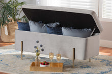 Load image into Gallery viewer, Baxton Studio Rockwell Contemporary Glam and Luxe Grey Velvet Fabric Upholstered and Gold Finished Metal Storage Bench