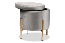 Load image into Gallery viewer, Baxton Studio Malina Contemporary Glam and Luxe Grey Velvet Fabric Upholstered and Gold Finished Metal Storage Ottoman