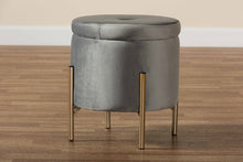 Load image into Gallery viewer, Baxton Studio Malina Contemporary Glam and Luxe Grey Velvet Fabric Upholstered and Gold Finished Metal Storage Ottoman