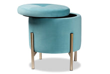 Load image into Gallery viewer, Baxton Studio Malina Contemporary Glam and Luxe Sky Blue Velvet Fabric Upholstered and Gold Finished Metal Storage Ottoman