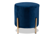 Load image into Gallery viewer, Baxton Studio Thurman Contemporary Glam and Luxe Navy Blue Velvet Fabric Upholstered and Gold Finished Metal Ottoman
