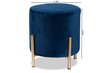 Load image into Gallery viewer, Baxton Studio Thurman Contemporary Glam and Luxe Navy Blue Velvet Fabric Upholstered and Gold Finished Metal Ottoman