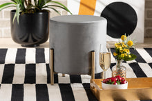 Load image into Gallery viewer, Baxton Studio Thurman Contemporary Glam and Luxe Grey Velvet Fabric Upholstered and Gold Finished Metal Ottoman
