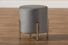 Load image into Gallery viewer, Baxton Studio Thurman Contemporary Glam and Luxe Grey Velvet Fabric Upholstered and Gold Finished Metal Ottoman