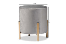 Load image into Gallery viewer, Baxton Studio Thurman Contemporary Glam and Luxe Grey Velvet Fabric Upholstered and Gold Finished Metal Ottoman