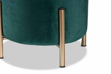 Load image into Gallery viewer, Baxton Studio Thurman Contemporary Glam and Luxe Green Velvet Fabric Upholstered and Gold Finished Metal Ottoman